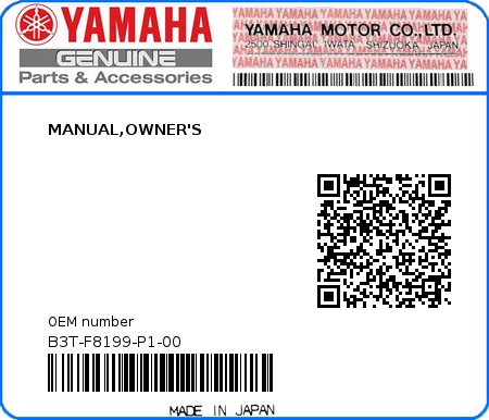 Product image: Yamaha - B3T-F8199-P1-00 - MANUAL,OWNER'S 