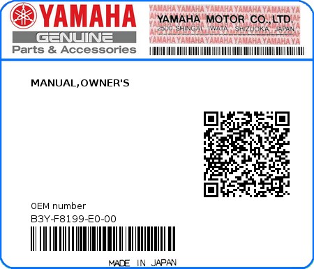 Product image: Yamaha - B3Y-F8199-E0-00 - MANUAL,OWNER'S 