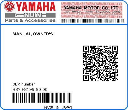 Product image: Yamaha - B3Y-F8199-S0-00 - MANUAL,OWNER'S 