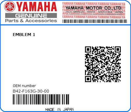 Product image: Yamaha - B42-F163G-30-00 - EMBLEM 1 