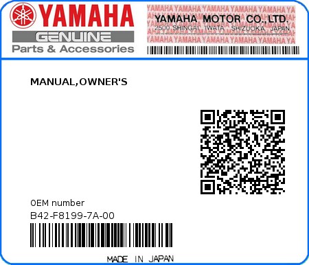 Product image: Yamaha - B42-F8199-7A-00 - MANUAL,OWNER'S  0