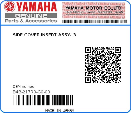 Product image: Yamaha - B4B-217R0-G0-00 - SIDE COVER INSERT ASSY. 3 