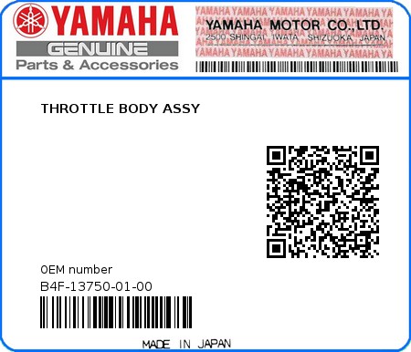 Product image: Yamaha - B4F-13750-01-00 - THROTTLE BODY ASSY 