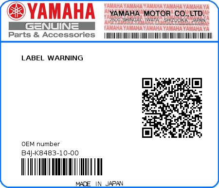 Product image: Yamaha - B4J-K8483-10-00 - LABEL WARNING 