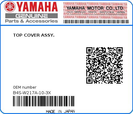 Product image: Yamaha - B4S-W217A-10-3X - TOP COVER ASSY. 