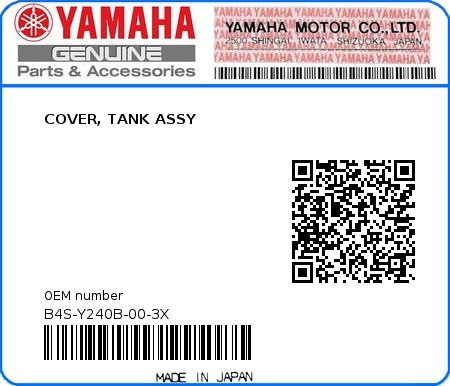 Product image: Yamaha - B4S-Y240B-00-3X - COVER, TANK ASSY 