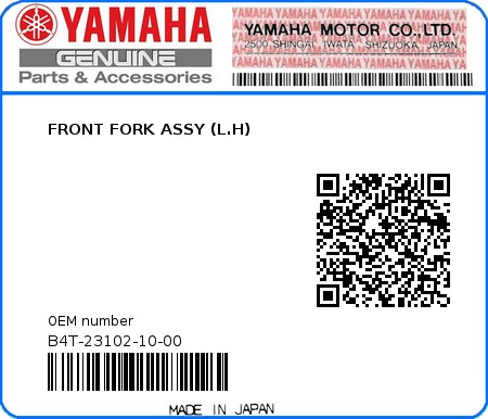 Product image: Yamaha - B4T-23102-10-00 - FRONT FORK ASSY (L.H) 