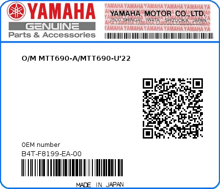 Product image: Yamaha - B4T-F8199-EA-00 - O/M MTT690-A/MTT690-U'22 