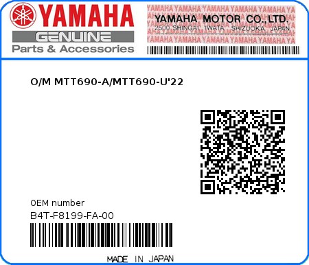 Product image: Yamaha - B4T-F8199-FA-00 - O/M MTT690-A/MTT690-U'22 