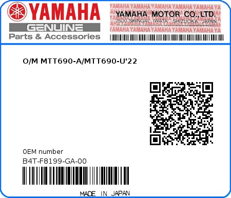 Product image: Yamaha - B4T-F8199-GA-00 - O/M MTT690-A/MTT690-U'22 