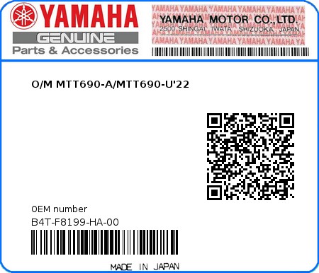 Product image: Yamaha - B4T-F8199-HA-00 - O/M MTT690-A/MTT690-U'22 