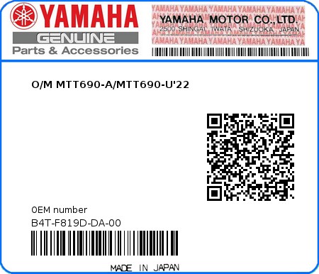 Product image: Yamaha - B4T-F819D-DA-00 - O/M MTT690-A/MTT690-U'22 