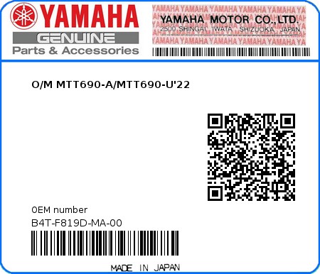 Product image: Yamaha - B4T-F819D-MA-00 - O/M MTT690-A/MTT690-U'22 