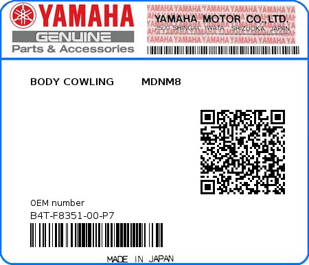 Product image: Yamaha - B4T-F8351-00-P7 - BODY COWLING        MDNM8 