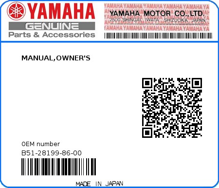 Product image: Yamaha - B51-28199-86-00 - MANUAL,OWNER'S 