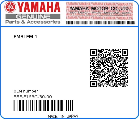 Product image: Yamaha - B5F-F163G-30-00 - EMBLEM 1 