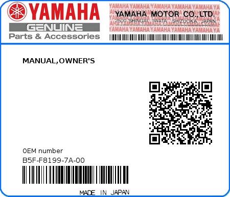 Product image: Yamaha - B5F-F8199-7A-00 - MANUAL,OWNER'S 