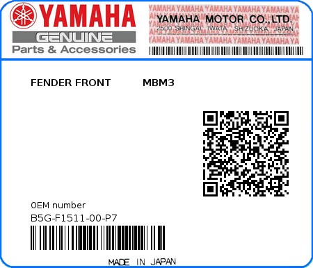 Product image: Yamaha - B5G-F1511-00-P7 - FENDER FRONT         MBM3 