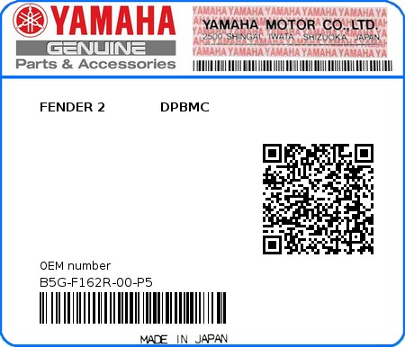 Product image: Yamaha - B5G-F162R-00-P5 - FENDER 2            DPBMC 