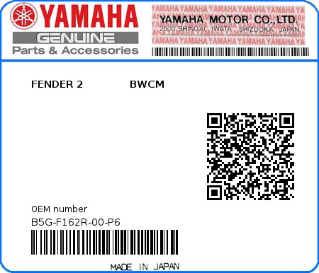 Product image: Yamaha - B5G-F162R-00-P6 - FENDER 2             BWCM 