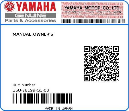 Product image: Yamaha - B5U-28199-G1-00 - MANUAL,OWNER'S 