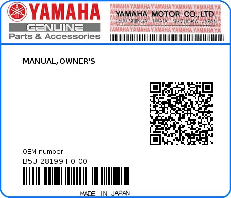 Product image: Yamaha - B5U-28199-H0-00 - MANUAL,OWNER'S 