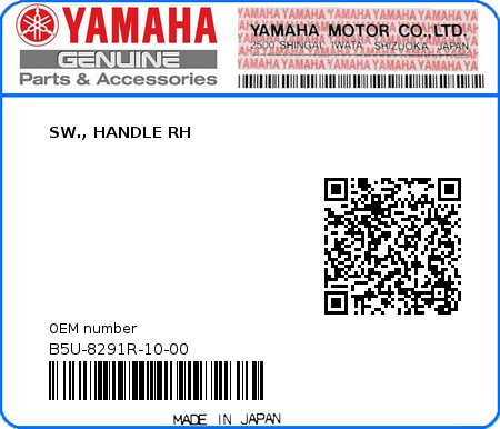 Product image: Yamaha - B5U-8291R-10-00 - SW., HANDLE RH 