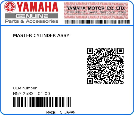 Product image: Yamaha - B5Y-2583T-01-00 - MASTER CYLINDER ASSY  0