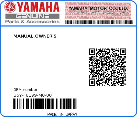 Product image: Yamaha - B5Y-F8199-M0-00 - MANUAL,OWNER'S 