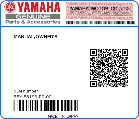 Product image: Yamaha - B5Y-F8199-P0-00 - MANUAL,OWNER'S 