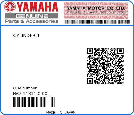 Product image: Yamaha - B67-11311-0-00 - CYLINDER 1 