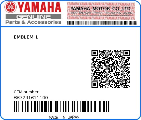 Product image: Yamaha - B67241611100 - EMBLEM 1  0