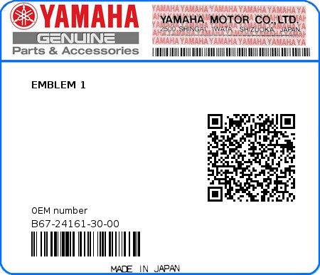 Product image: Yamaha - B67-24161-30-00 - EMBLEM 1 