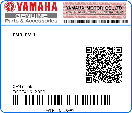 Product image: Yamaha - B6GF41612000 - EMBLEM 1 