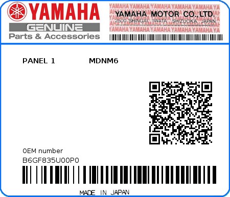 Product image: Yamaha - B6GF835U00P0 - PANEL 1             MDNM6 