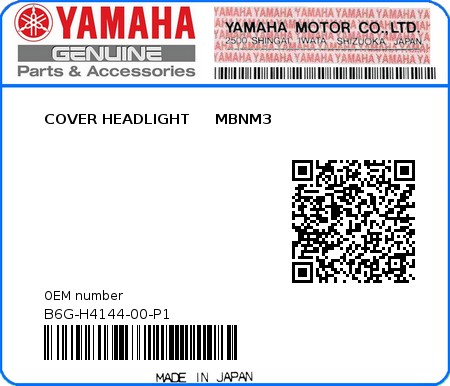 Product image: Yamaha - B6G-H4144-00-P1 - COVER HEADLIGHT     MBNM3 