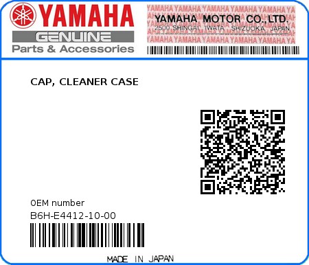 Product image: Yamaha - B6H-E4412-10-00 - CAP, CLEANER CASE 