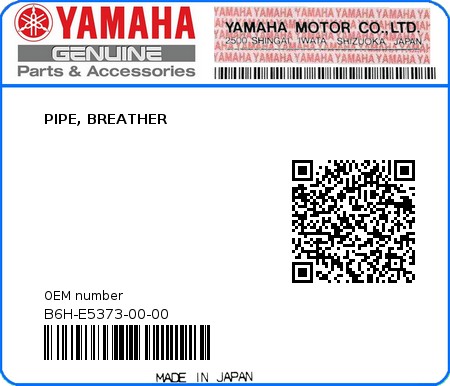 Product image: Yamaha - B6H-E5373-00-00 - PIPE, BREATHER 