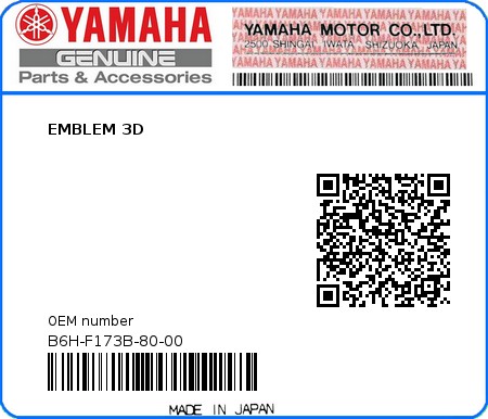 Product image: Yamaha - B6H-F173B-80-00 - EMBLEM 3D 