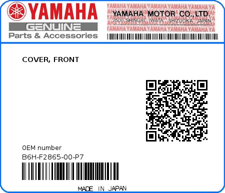 Product image: Yamaha - B6H-F2865-00-P7 - COVER, FRONT 