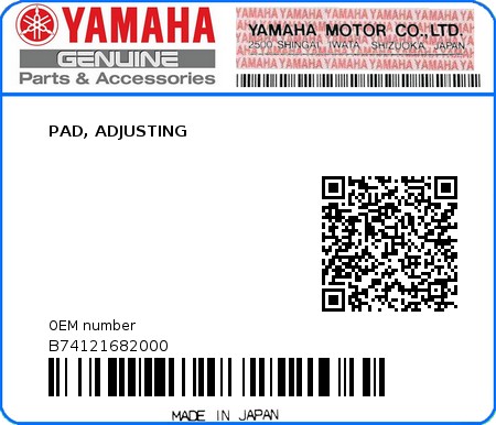 Product image: Yamaha - B74121682000 - PAD, ADJUSTING  0