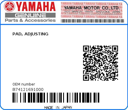 Product image: Yamaha - B74121691000 - PAD, ADJUSTING  0