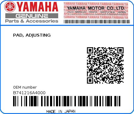 Product image: Yamaha - B741216A4000 - PAD, ADJUSTING  0