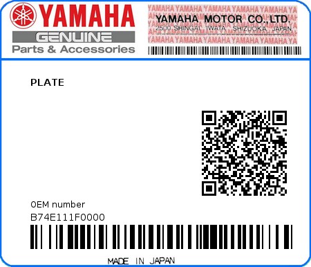 Product image: Yamaha - B74E111F0000 - PLATE  0