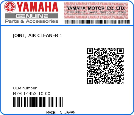 Product image: Yamaha - B7B-14453-10-00 - JOINT, AIR CLEANER 1 