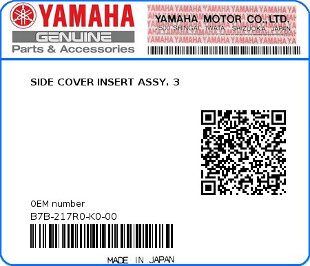 Product image: Yamaha - B7B-217R0-K0-00 - SIDE COVER INSERT ASSY. 3 