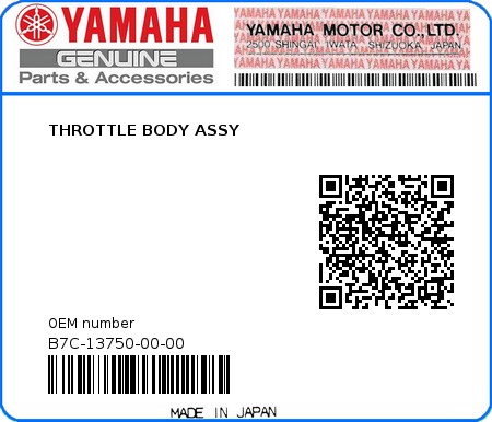 Product image: Yamaha - B7C-13750-00-00 - THROTTLE BODY ASSY 