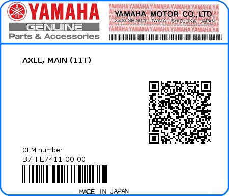 Product image: Yamaha - B7H-E7411-00-00 - AXLE, MAIN (11T)  0