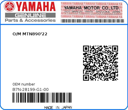 Product image: Yamaha - B7N-28199-G1-00 - O/M MTN890'22 