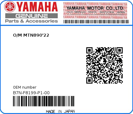 Product image: Yamaha - B7N-F8199-P1-00 - O/M MTN890'22 